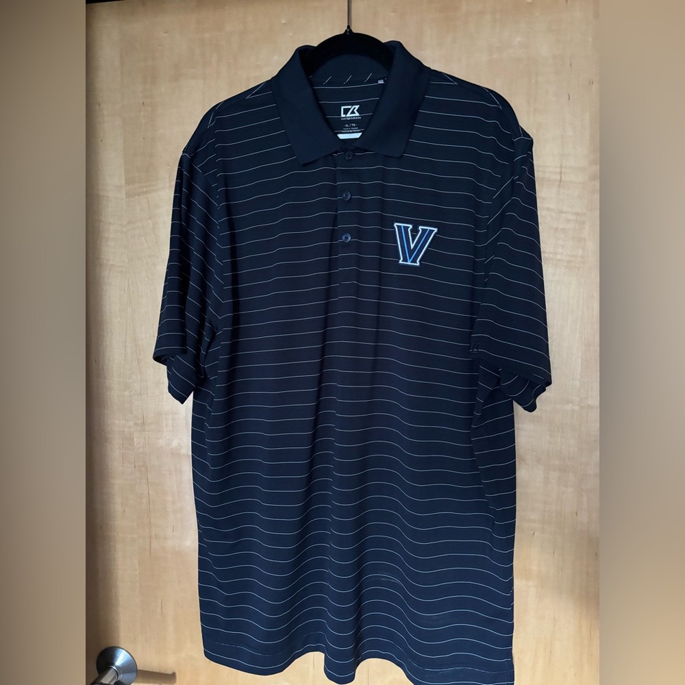 Cutter & Buck Navy Villanova Polo with White Stripes